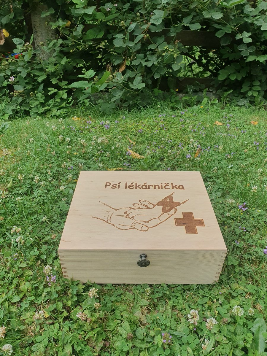 Ručně vyrobená dřevěná Truhla - Psí lékárnička