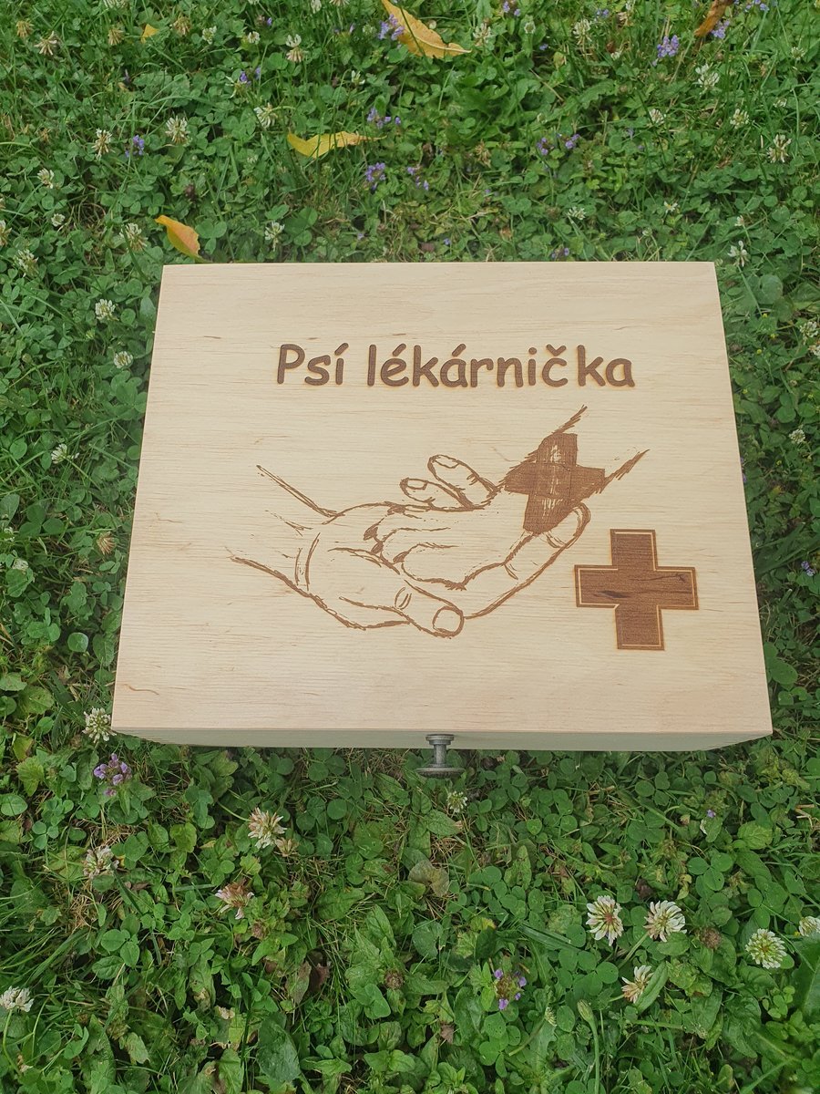 Ručně vyrobená dřevěná Truhla - Psí lékárnička