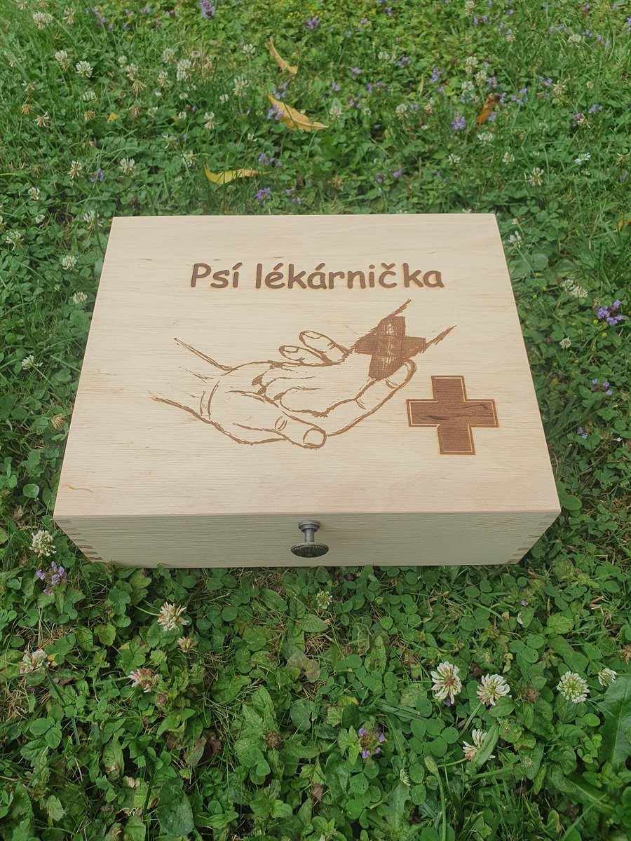 Ručně vyrobená dřevěná Truhla - Psí lékárnička