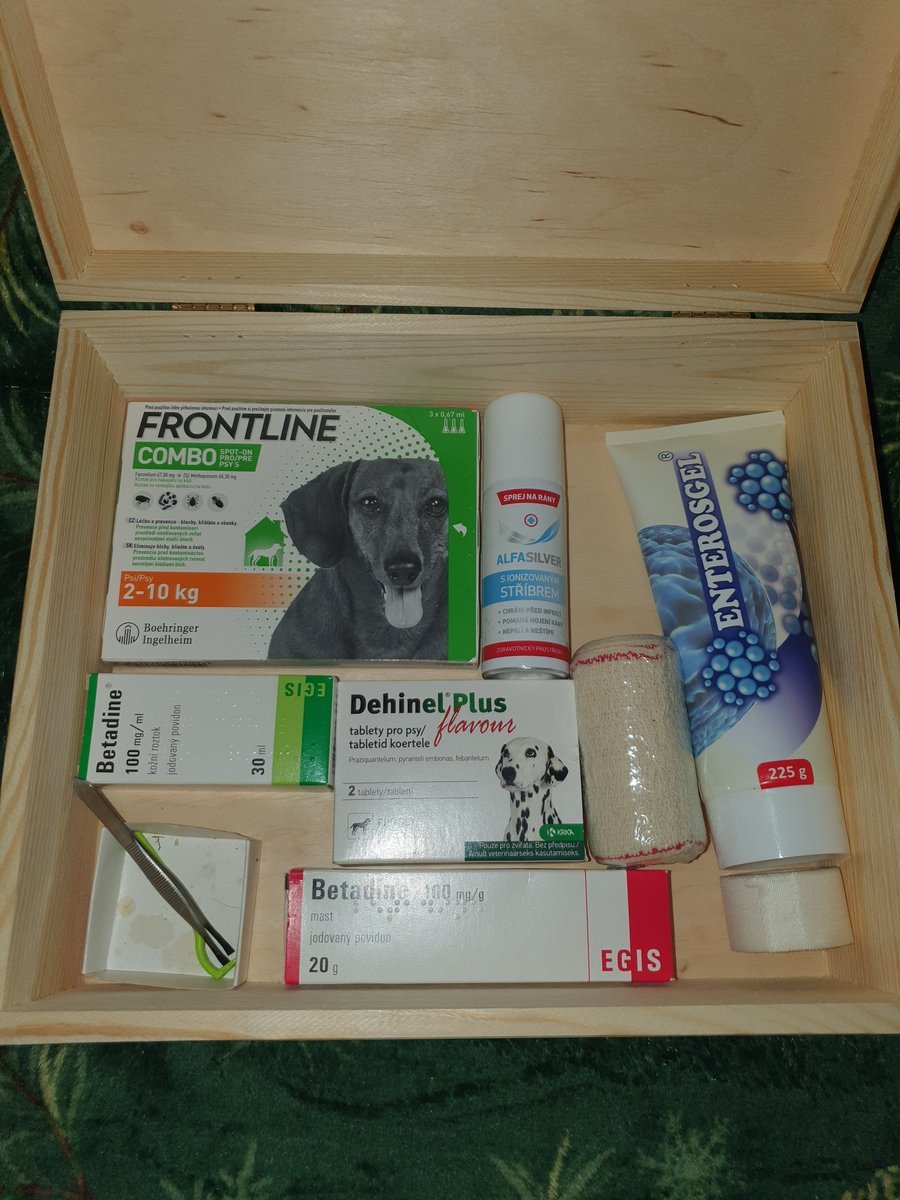 Ručně vyrobená dřevěná Truhla - Psí lékárnička