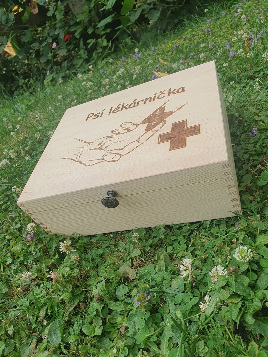 Ručně vyrobená dřevěná Truhla - Psí lékárnička