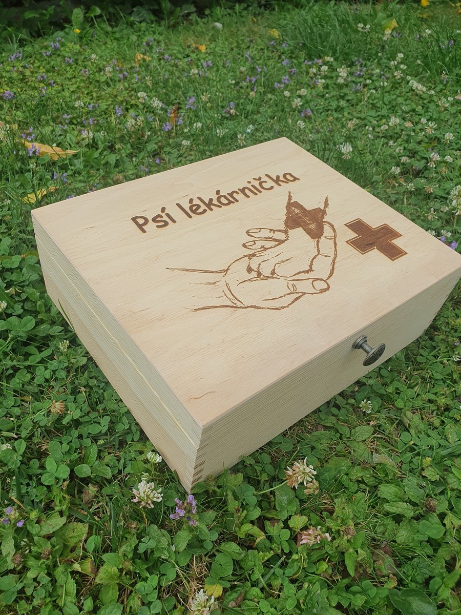Ručně vyrobená dřevěná Truhla - Psí lékárnička