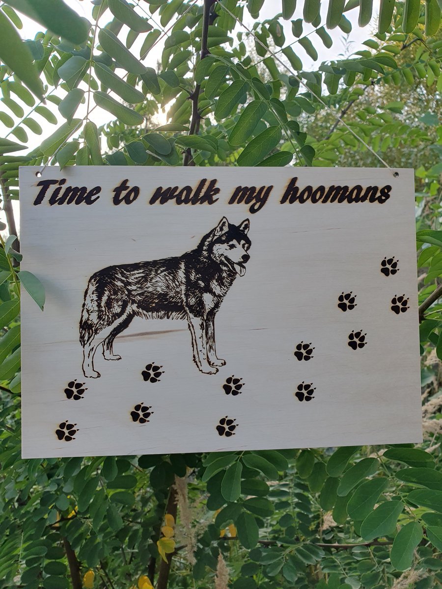 Ručně vyrobená dřevěná Deska - Time to walk - husky